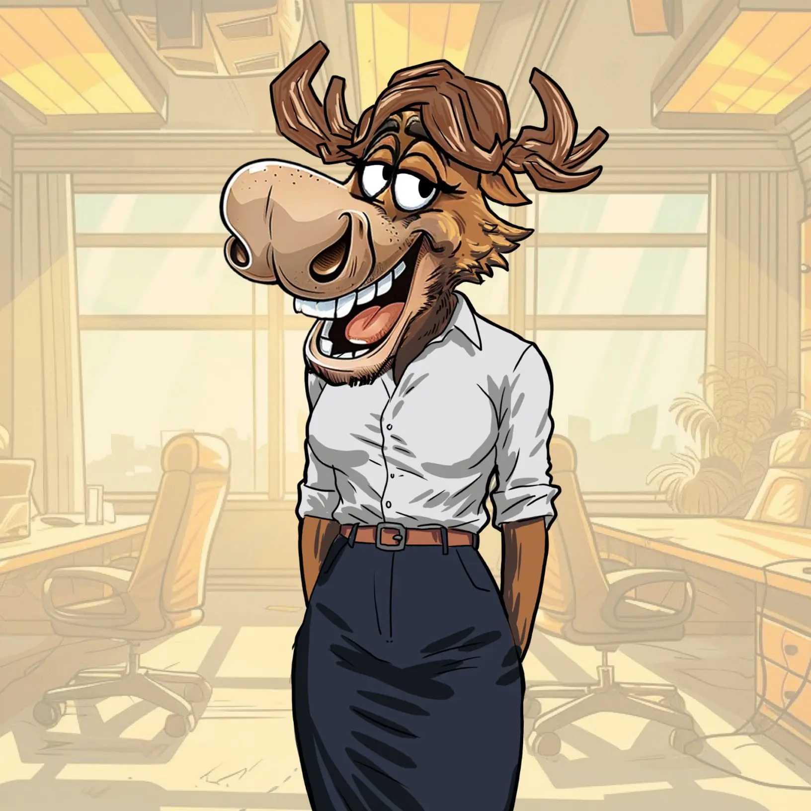 Obrázek animovaného losa, který hraje airsoft