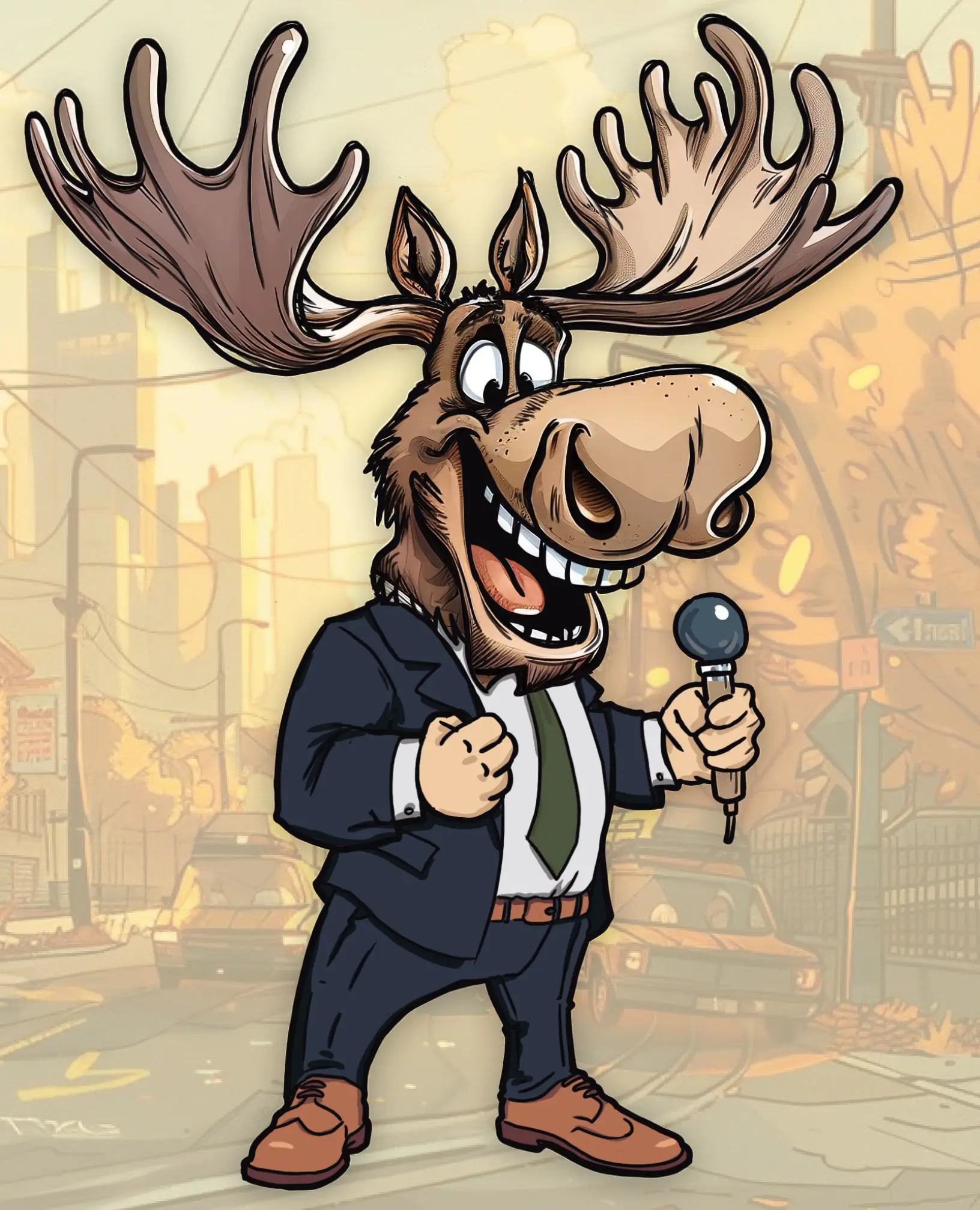 Moosak s mikrofonem v obleku na konferenci