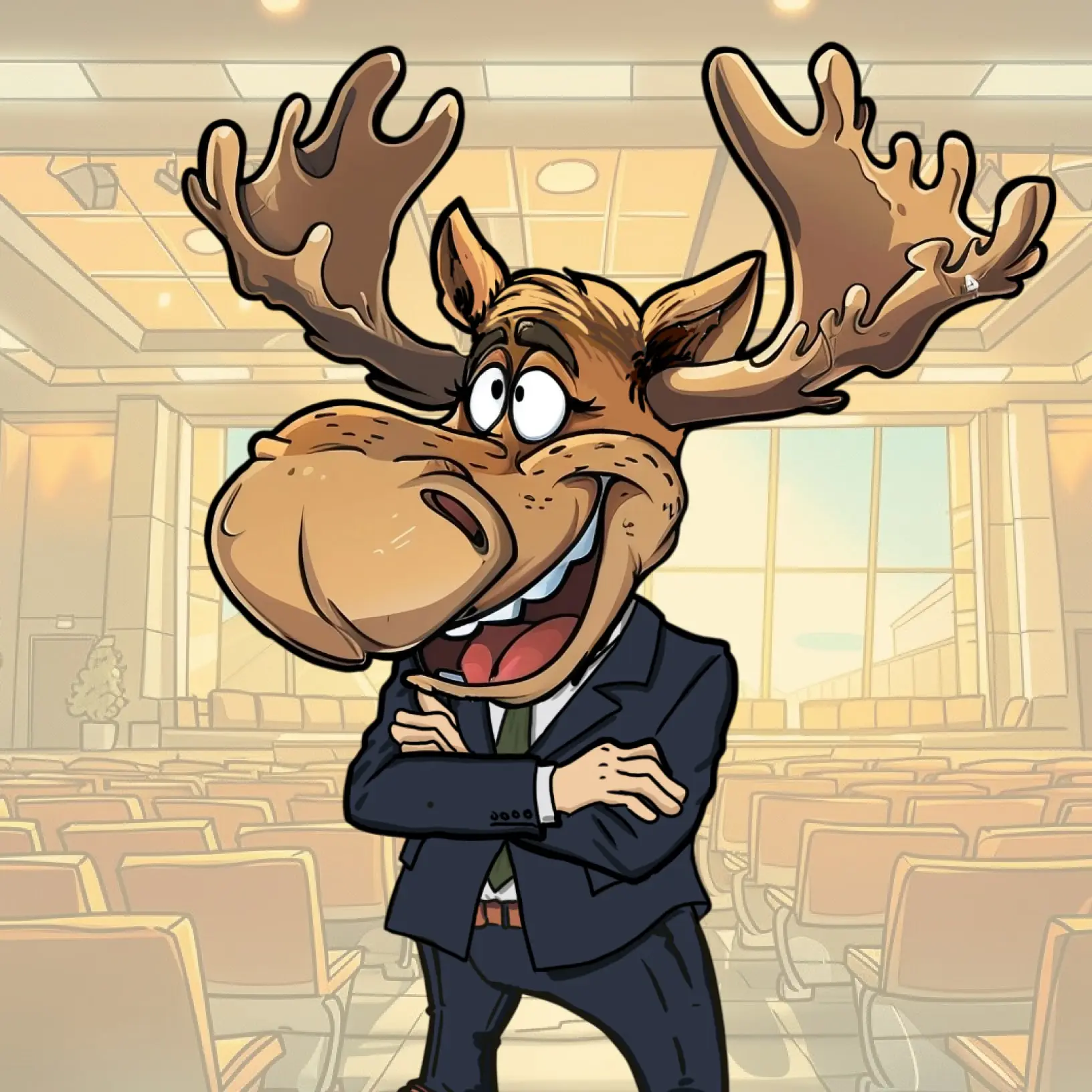 Obrázek animovaného losa, který organizuje teambuilding